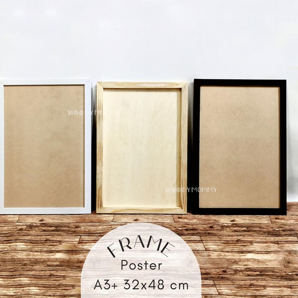 ♣ Frame  A3+ 32x48 cm A3 plus - Bingkai Kayu Pinus Natural - Pigura Figura Minimalis ™