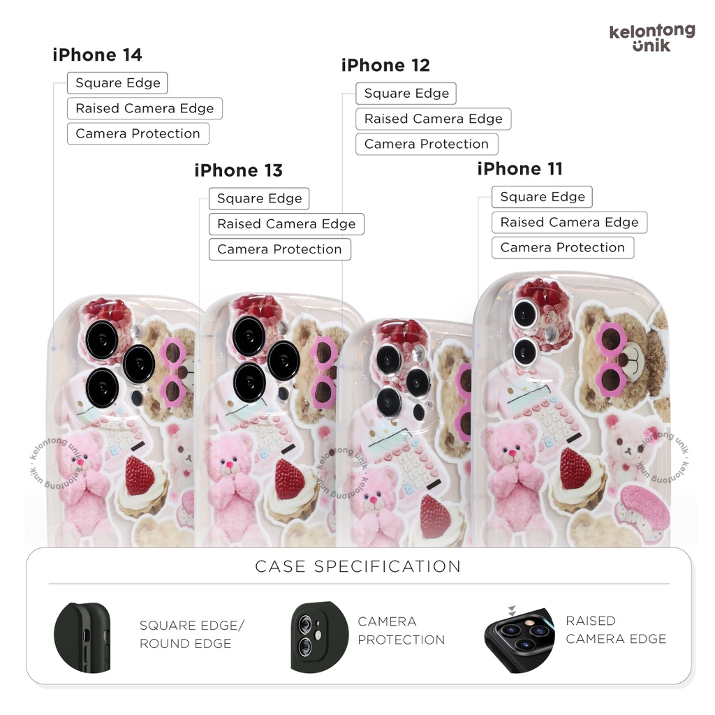 For iPhone - Sweety Pinky Bear Glossy Shockproof Case