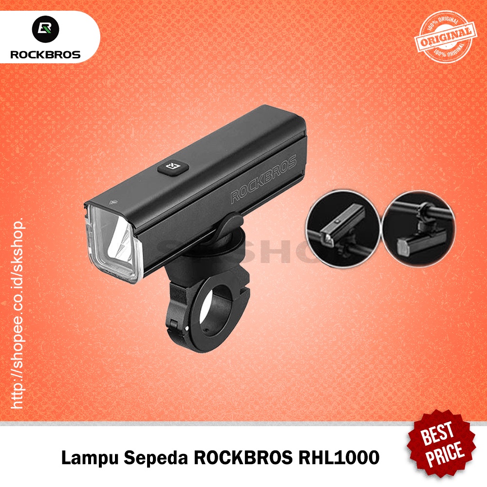 Lampu Depan Sepeda Rockbros RHL1000 Rechargeable 4500 Mah LED Charge USB 1000 Lumens Anti Air Origin