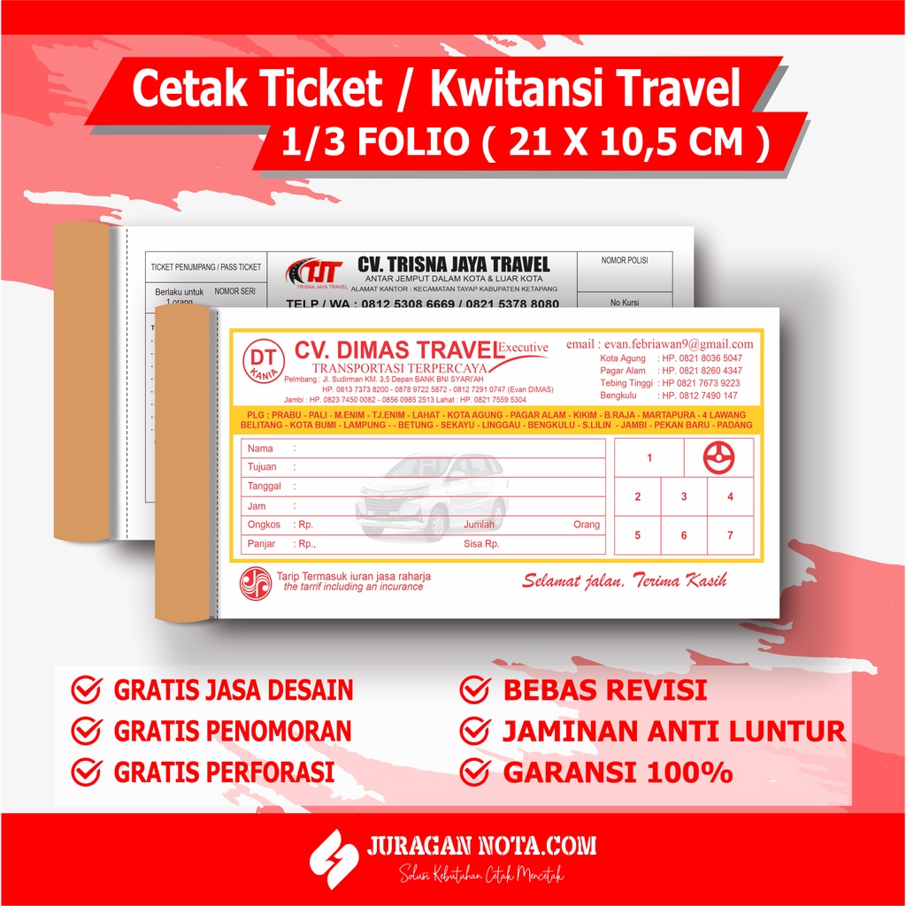 

CETAK TIKET / KWITANSI TRAVEL 2 PLY / 1 PLY