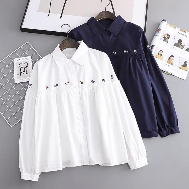 NEW STOCK Blouse Style Putih - Colarie Blouse Mango Crepe Kombinasi Bordir - Atasan Wanita Murah <