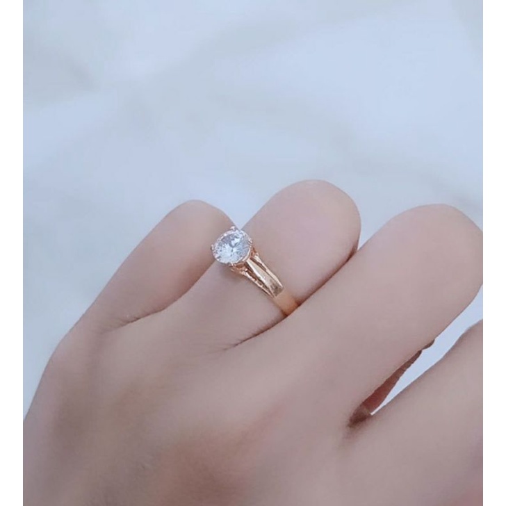 cincin solitaire mata putih/perak asli silver 925 lapis emas/perhiasan fashion wanita terbaru