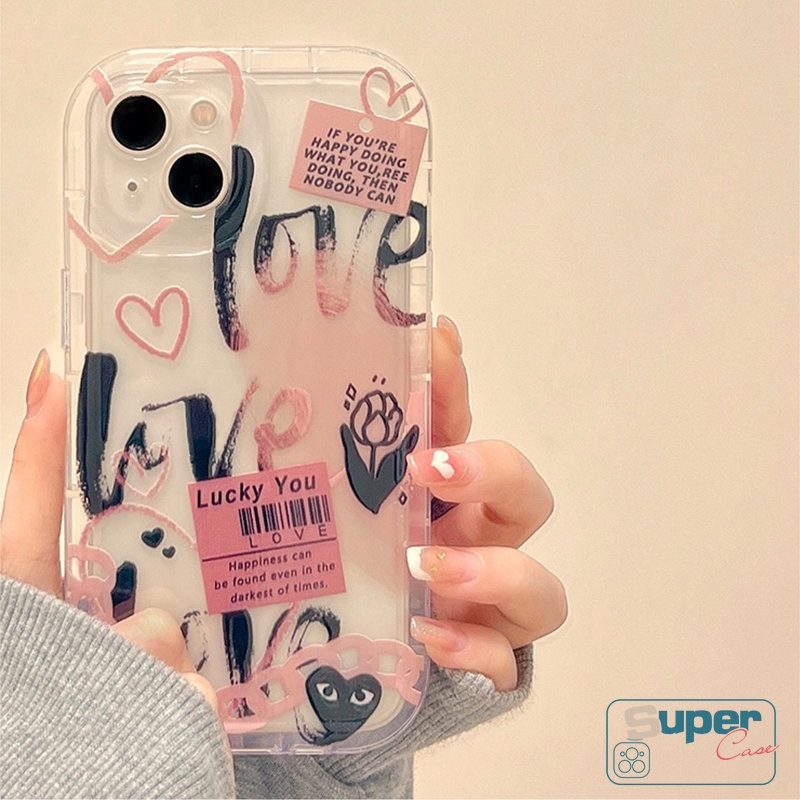 IPHONE Kompatibel Untuk Iphone11 14 13 12 Pro MAX 6 6S 78 Plus XR X XS MAX Trendi Merek Comme des Garcons Kartun Graffiti Cinta Hati Label Shockproof Airbag Lembut Silicon Case Cover