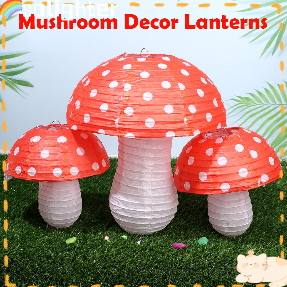 Solighter Mushroom Decor Lantern 3D Lampion Gantung Dekorasi Kamar Tema Taman