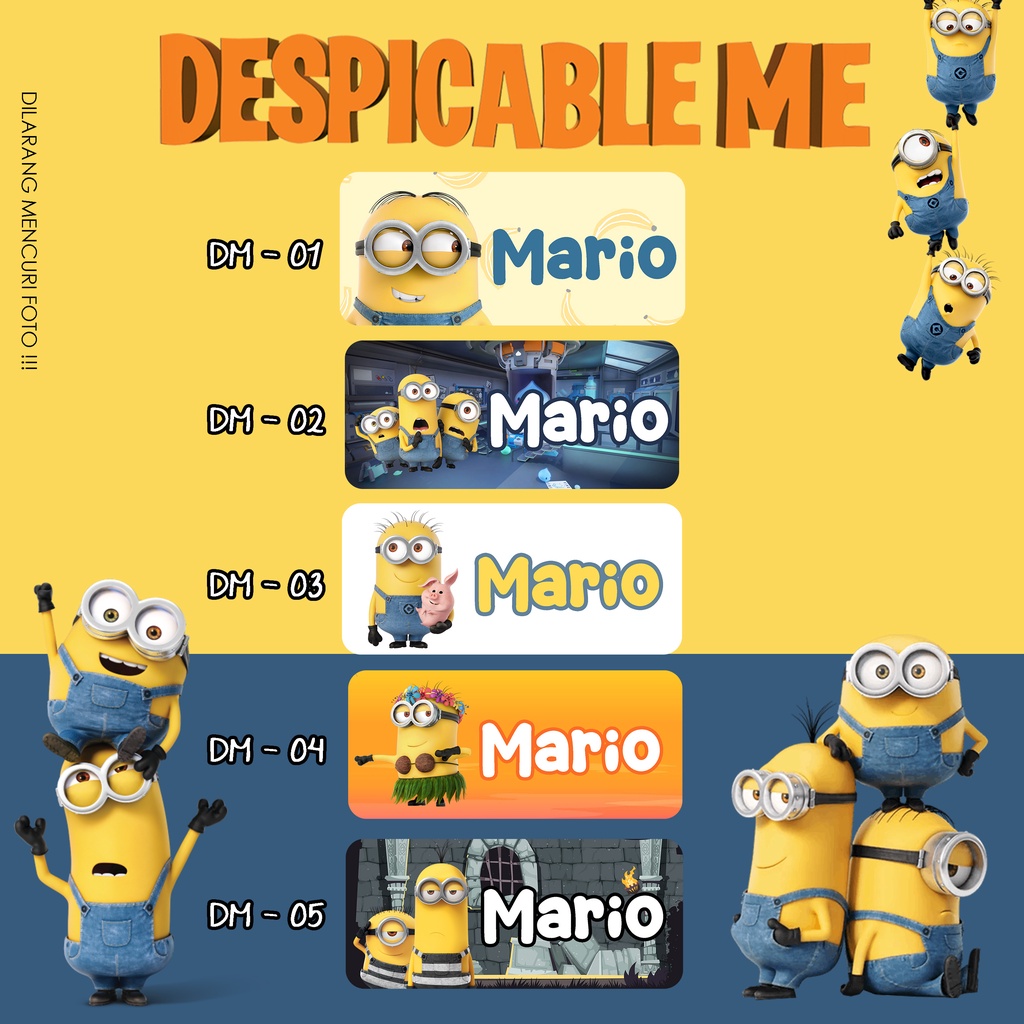 

Sticker Despicable Me Minion Label Nama Anak Waterproof 40pcs-180pcs SET-01