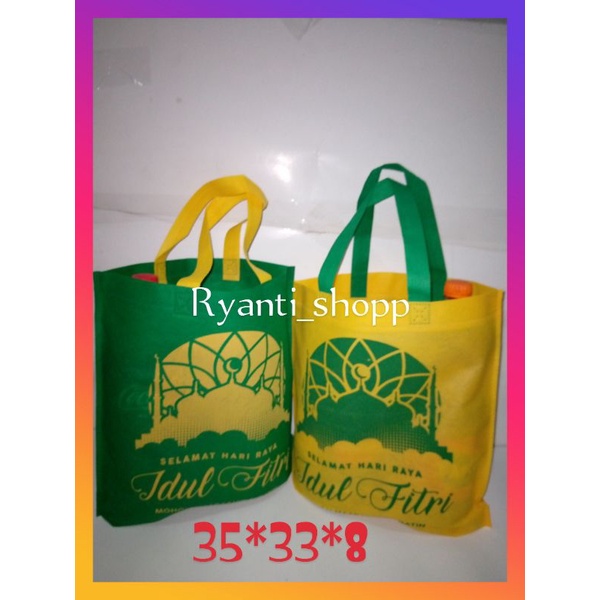 ECER SATUAN  | Tas Idul Fitri Uk 35x33x8 / Tas Lebaran / Goodie Bag / SpunbondURAH TAS PARCEL LEBARAN UK 35X33X8 MOTIF LEBARAN