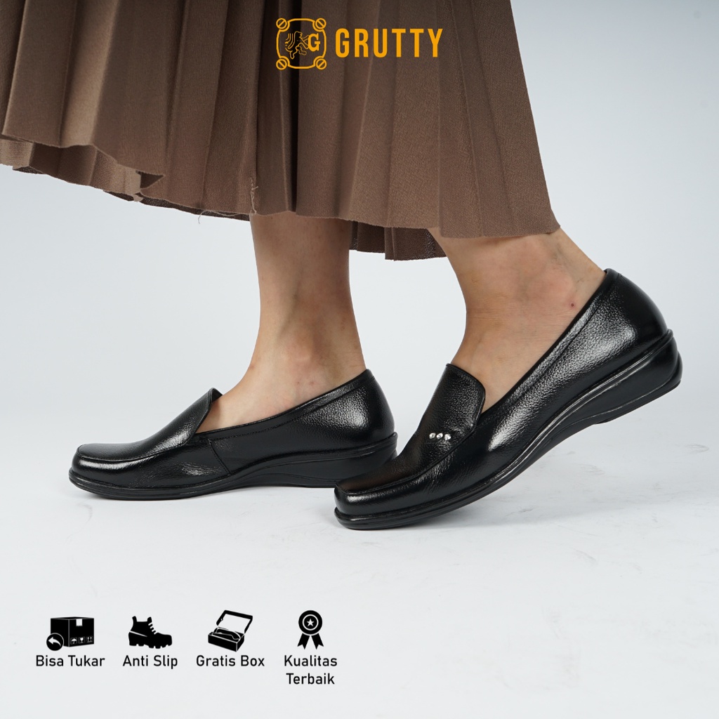 Flatshoes Pantofel Formal Sepatu Wanita Kerja kuliah kantor Hitam Kulit asli empuk anti lecet