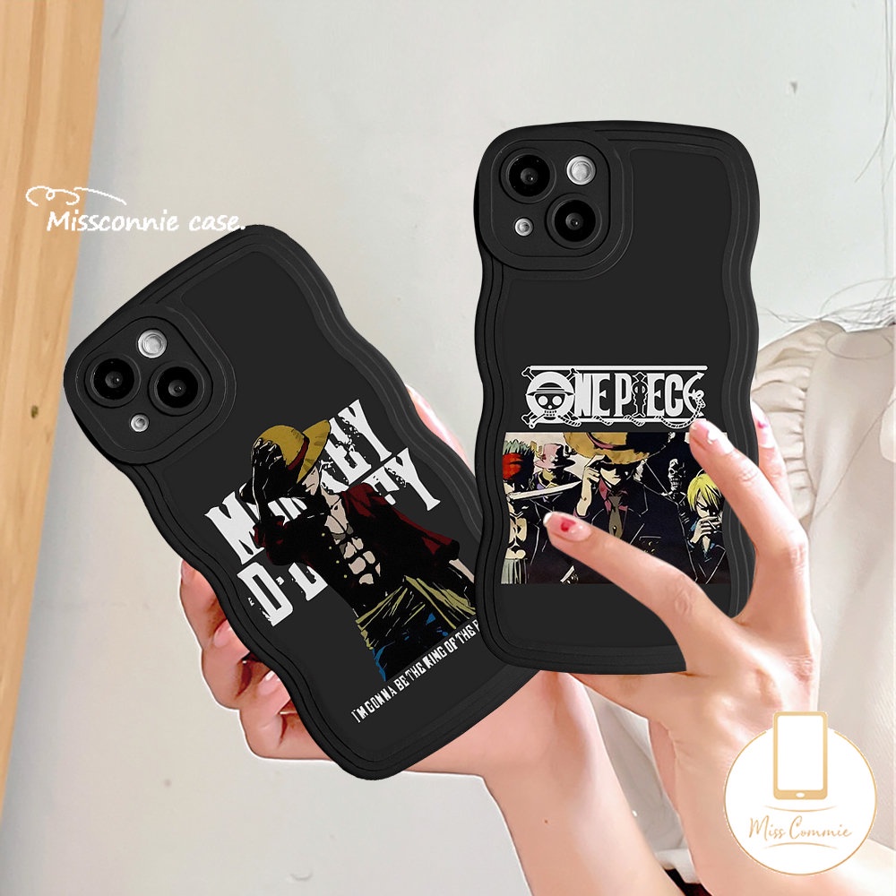 Anime One Piece Soft Tpu Phone Case Kompatibel Untuk iPhone 11 Pro Max7 8 Plus X XR XS Max 13 11 12 14 Pro Max 14 6s 6 Plus SE 2020 Wavy Edge Cartoon Luffy Black Cover