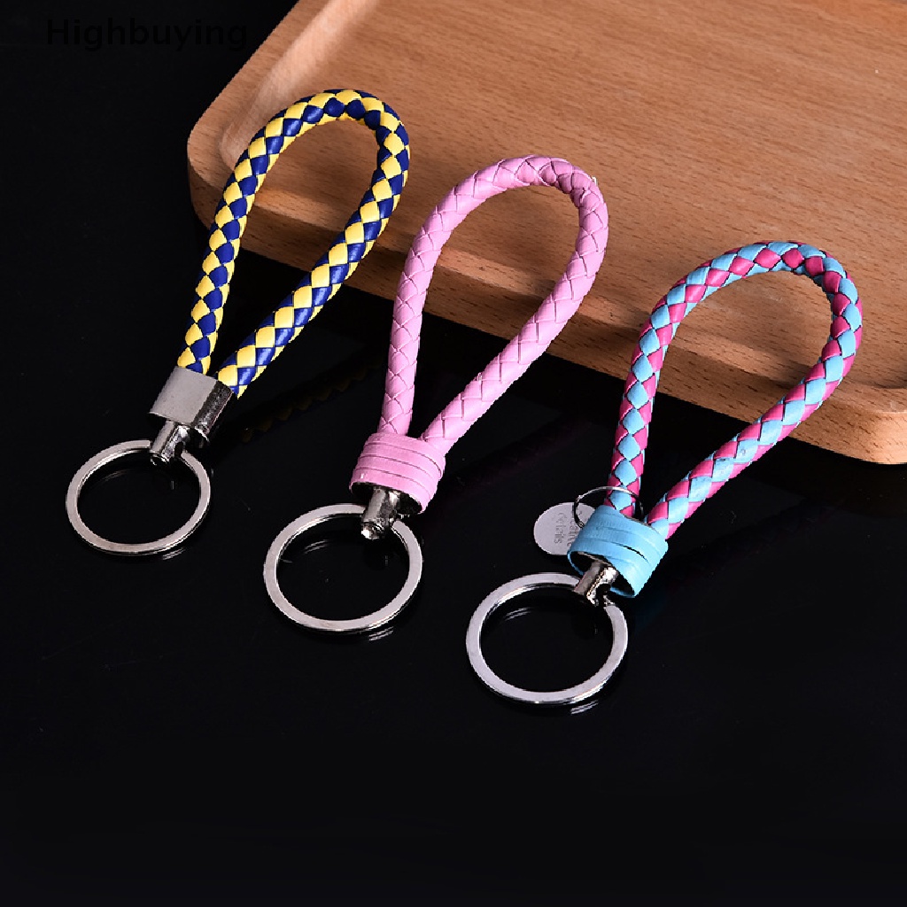 Hbid Kulit PU Anyaman Tali Gantungan Kunci Untuk Pria Wanita DIY Tas Liontin Gantungan Kunci Holder Kunci Pernak Pernik Mobil Keyring Handbag Hiasan Aksesoris Hadiah Glory