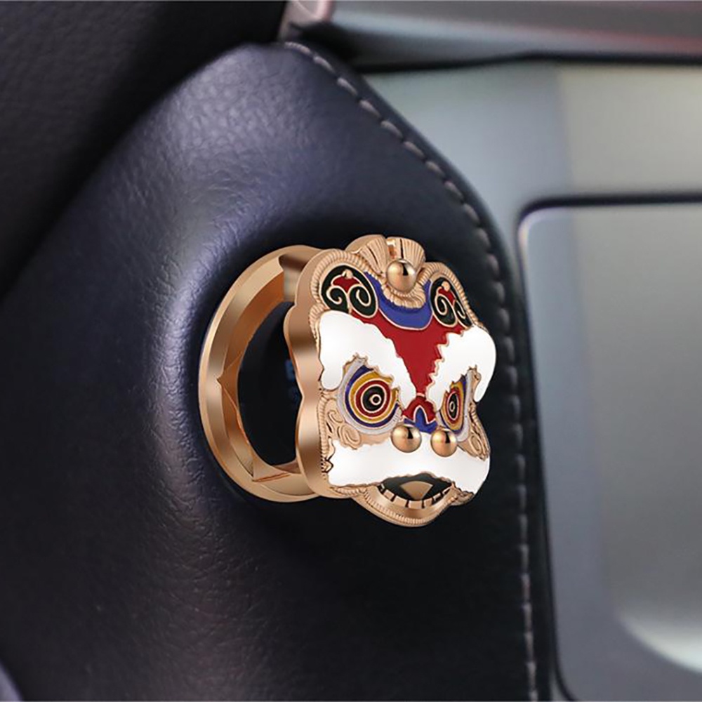 Guochao Style Lion Dance Car One-Button Start Cover Pelindung Dekorasi Tempel/Pelindung Tombol Start Satu Tombol/Flip Tombol Saklar Mobil/Interior Mobil