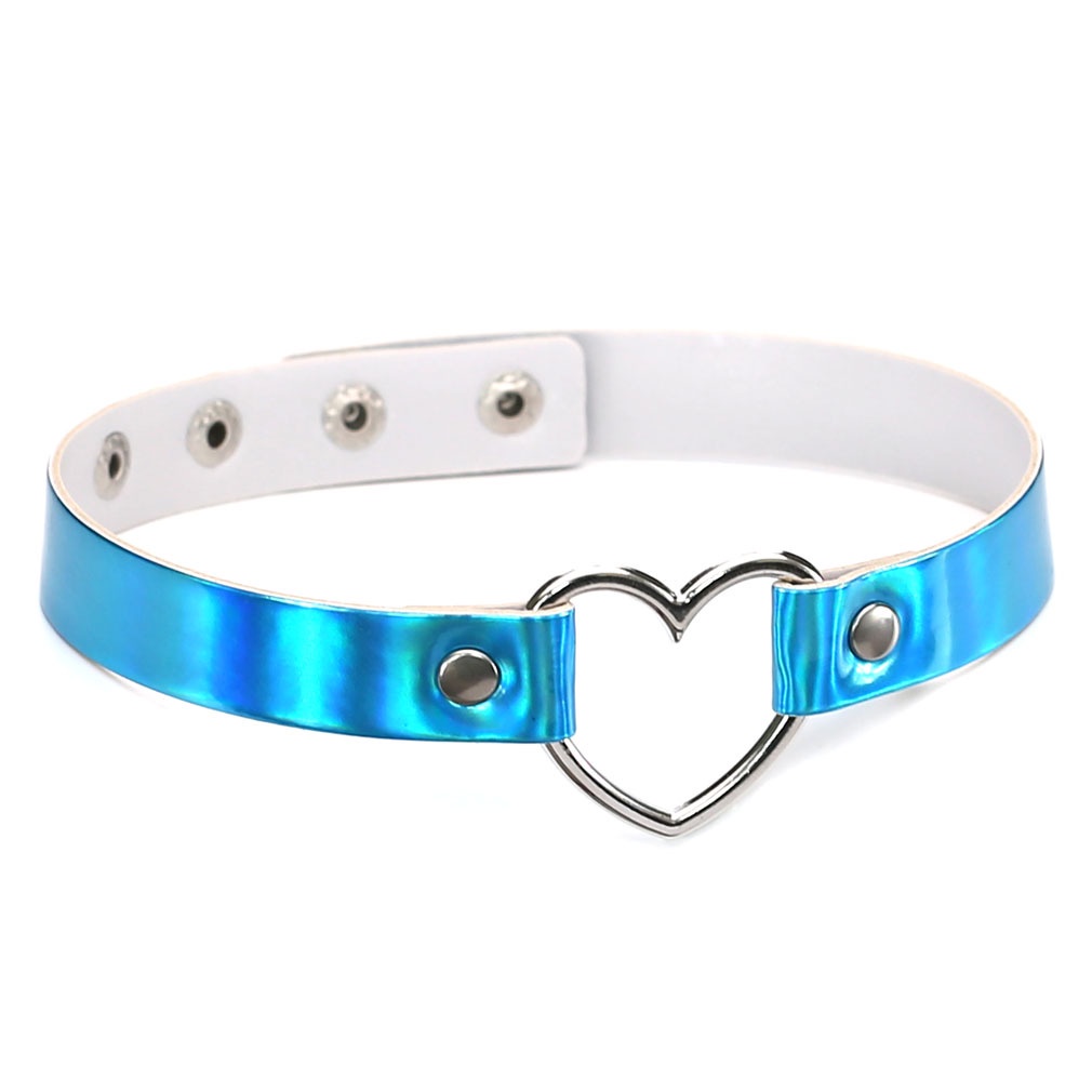 Kreatif Harajuku Laser Cinta Hati Choker Menarik Bercahaya Kulit Pu Kalung Rantai Leher Unisex Perhiasan Pesta