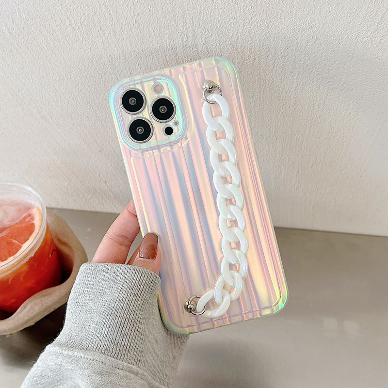 3D Laser Gradient Luxury Soft Case iPhone 11 12 13 14 Pro Max Casing INS Silvery Phone Case Women's Fashion Bracelet Casing hp iPhone 13