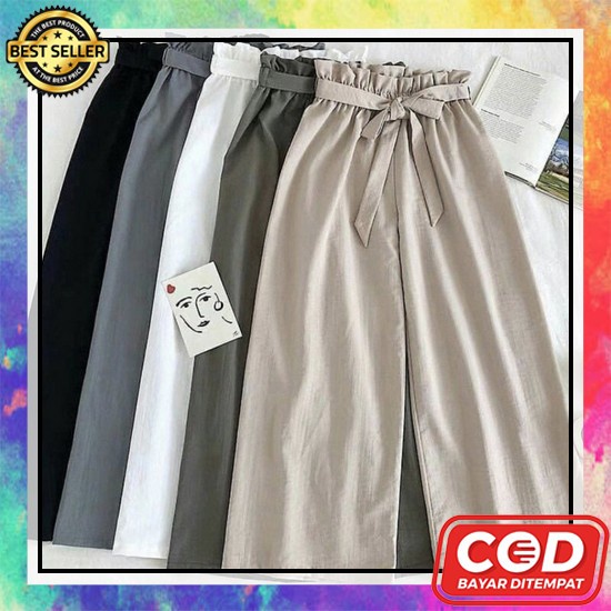 Alice Jeans-Celana Kulot Putih / Korean Highwaist Loose Celana Jeans Wanita Promo Kowama Palazo Pant