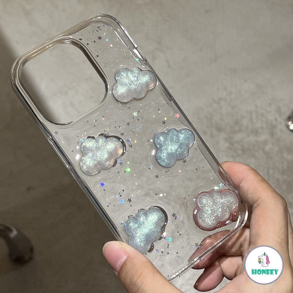 IPHONE Dreamy Foil Shiny Cloud Phone Case Kompatibel Untuk Iphone14 13 12 Pro 11 Pro Max 14 Pro Max Shockproof Lembut TPU Penutup Belakang