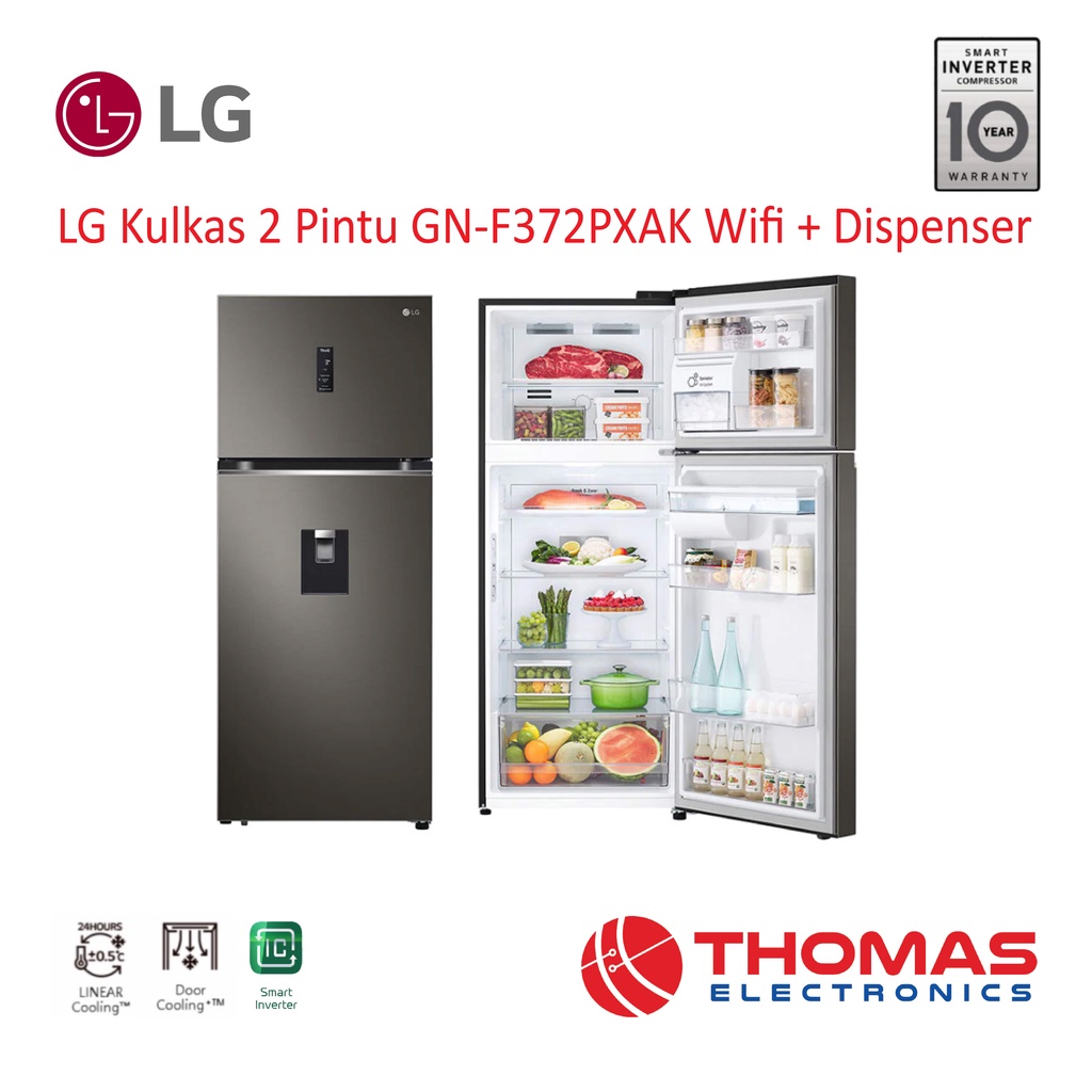 LG Kulkas 2 Pintu GN F 372 PXAK Wifi & Dispenser ThinQ GNF372PXAK Garansi Resmi