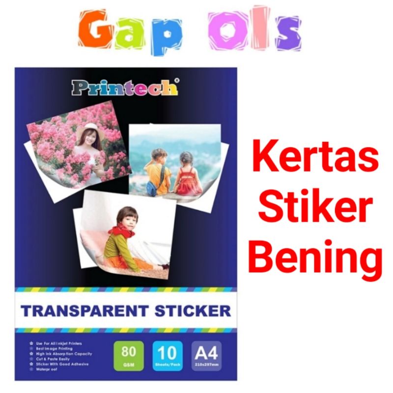 Kertas Sticker Transparan Kertas Stiker  bening Printech Transparent sticker A4
