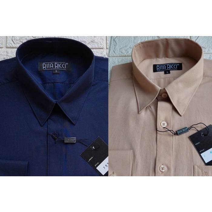 Kemeja Pria RITA RICCI Cream Navy Lengan Panjang Pendek Regular Fit