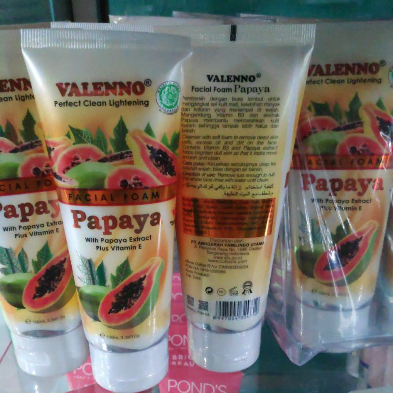 Valenno Facial Foam Papaya 100ml Sabun Cuci Muka Valeno Cleanser Face Pembersih Wajah Pepaya extract vitamin E Perfect Clean Lightening