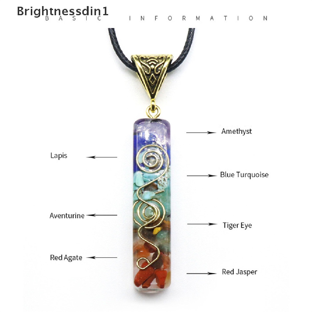 [Brightnessdin1] 7 Chakra Kristal Batu Orgone Energi Orgonite Piramid Hex Hancur Meditasi Reiki Liontin Kalung Perhiasan Rantai Untuk Pria Butik