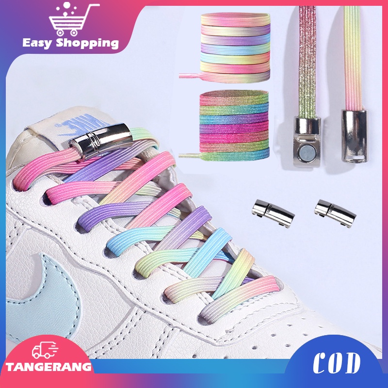 2pcs Tali Sepatu Magnet Tali Sepatu Elastis Flat Dengan Magnetic Lock Shoelace Magnetic Simple Lazy