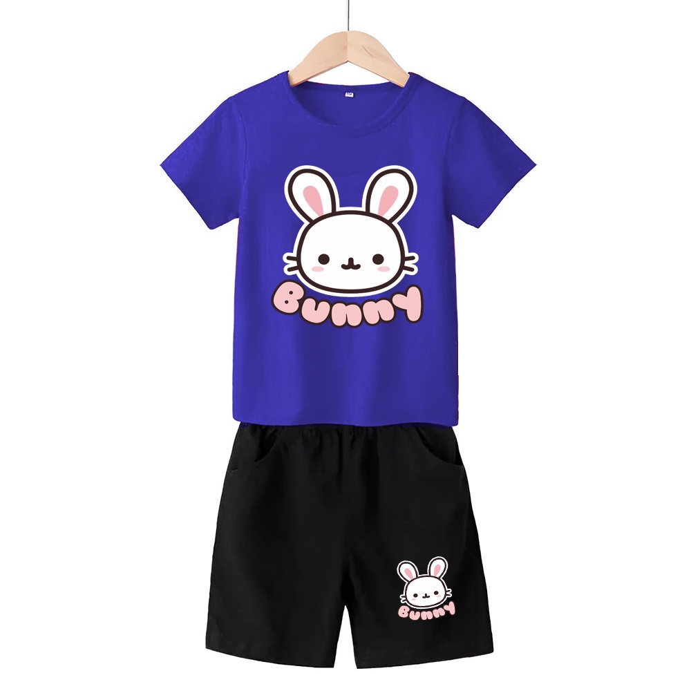 Baju Stelan 3/4 Anak Bunny Cowok Cewek  Usia 1 - 4 Tahun Celana Pendek Harian