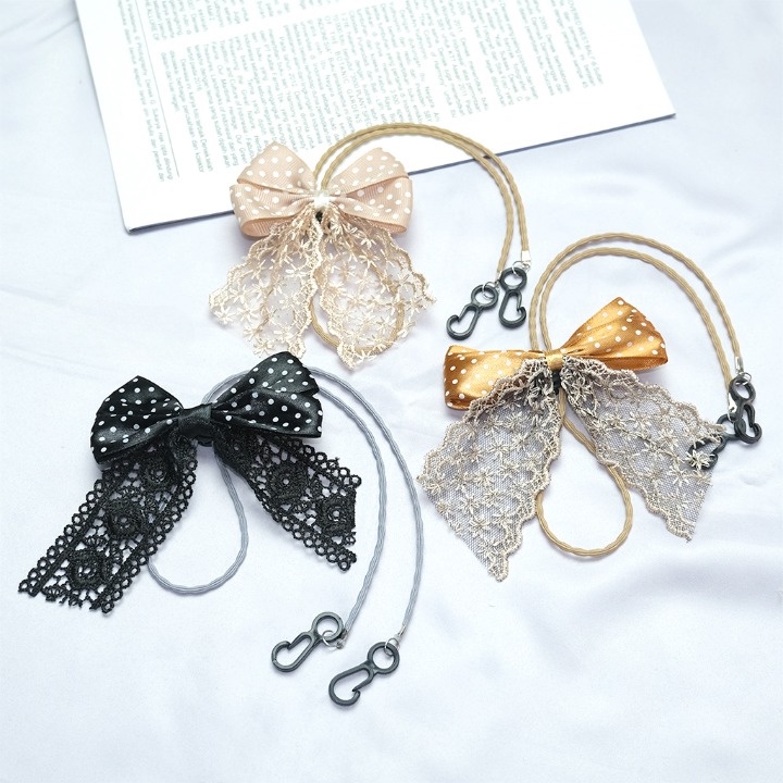 Kalung Masker Pita Polkadot Ribbon Strap Mask 2in1 Konektor Pengait Masker Vintage | Tali Masker Pita Renda 2in1 Vintage: Kalung Masker dengan Konektor Pita - Sentuhan Romantis yang Praktis || trap Mask Polkadot Ribbon Vintage 2in1