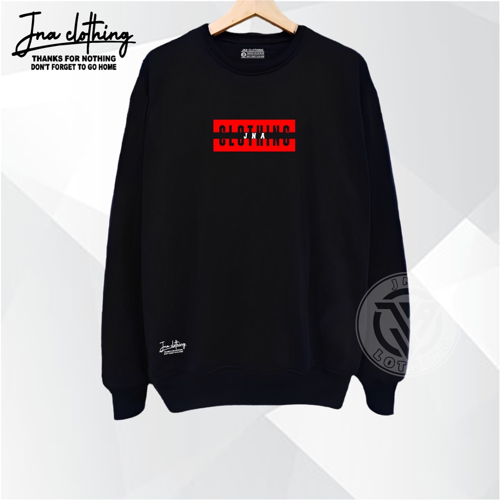 Sweater Crewneck Pria Oblong Hitam Distro Brand JNA Clothing Bandung Suiter Tebal Katun Flece Gramasi 280 Size M - XXL