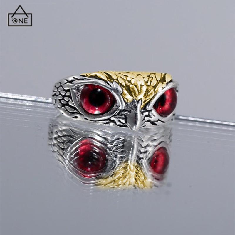 COD❤️Cincin Retro Mata Burung Hantu Kepribadian Warna Aksesoris Cincin yang Dapat Disesuaikan-A.one