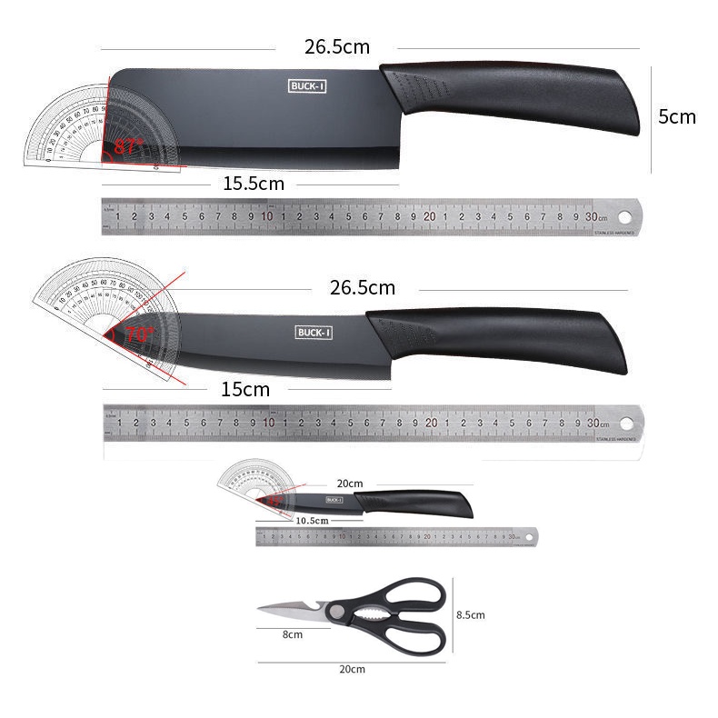 Kitchen Knife Set Hitam Pisau Dapur 5 in 1 Free Talenan Peralatan Dapur Multifungsi