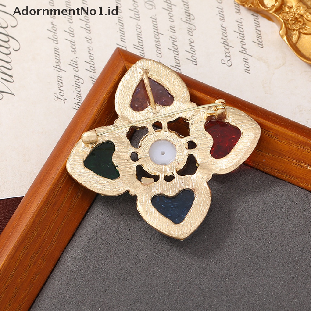 [AdornmentNo1] Baroque Colorful Heart Cross Bros Pin Vintage Didesain Bros Untuk Wanita Retro Pin Pakaian Syal Klip Perhiasan Hadiah [ID]