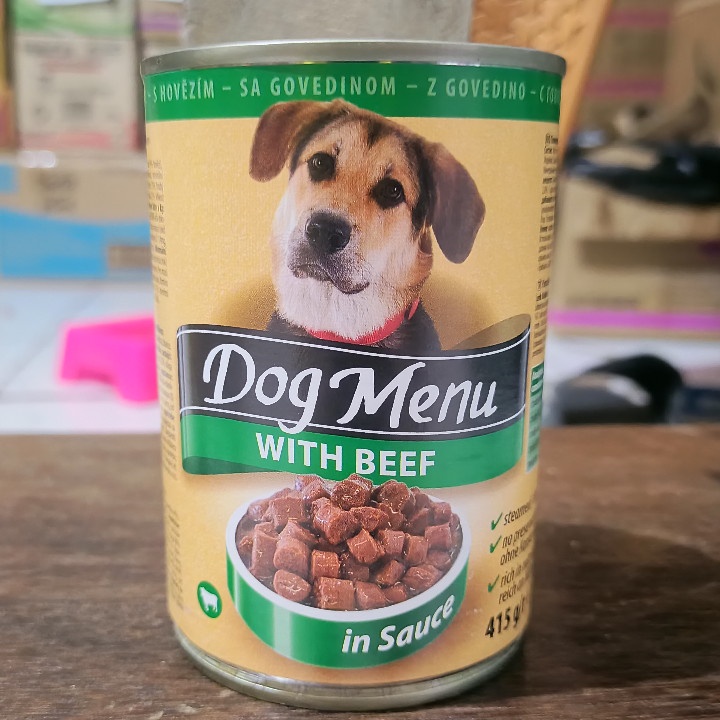 GRAB/GO-JEK ( 20 KALENG / 1 DUS ) Makanan Anjing Dog Menue With Beef In Sauce 415G Wet Food