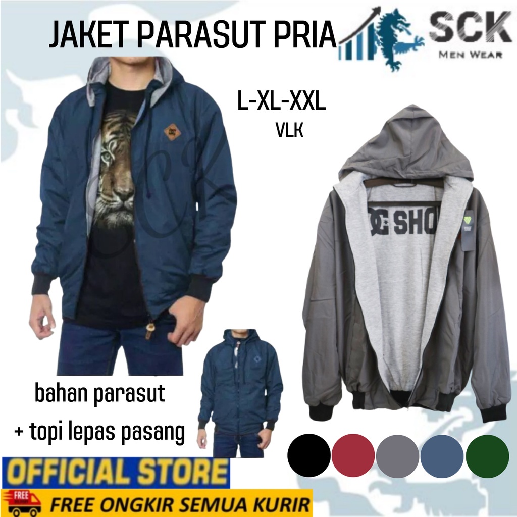 Jaket Pria VLK Bolak Balik Resleting Luar Parasut Dalam Katun Halus / PakaianCowok ukuran L-XXL (JUMBO) - sckmenwear GROSIR