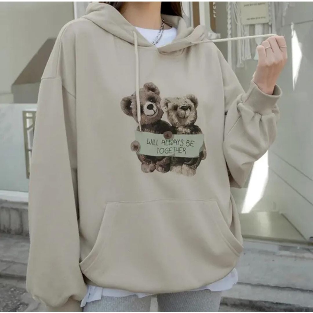 JUMPER WANITA OVERSIZE TWIN BEAR TOGETHER // JUMPER WANITA LUCU KOREAN STYLE SIZE XL FLEECE TEBAL LEMBUT TERBARU,