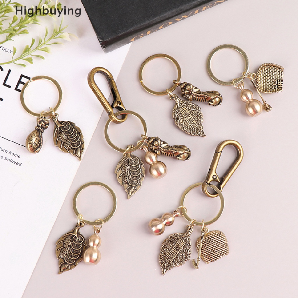 Hbid Kekayaan Sukses Cina Feng Shui Antik Kuningan Murni Gantungan Kunci Labu Pixiu Keyring Glory