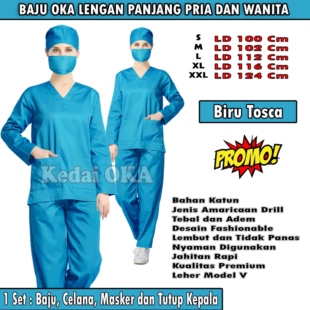 Jual Seragam Oka Lengan Panjang / Baju Jaga Suster Rumah Sakit / Baju Dinas perawat / Baju Ok Medis / Baju Bidan / odel Terbaru - Promo Murah