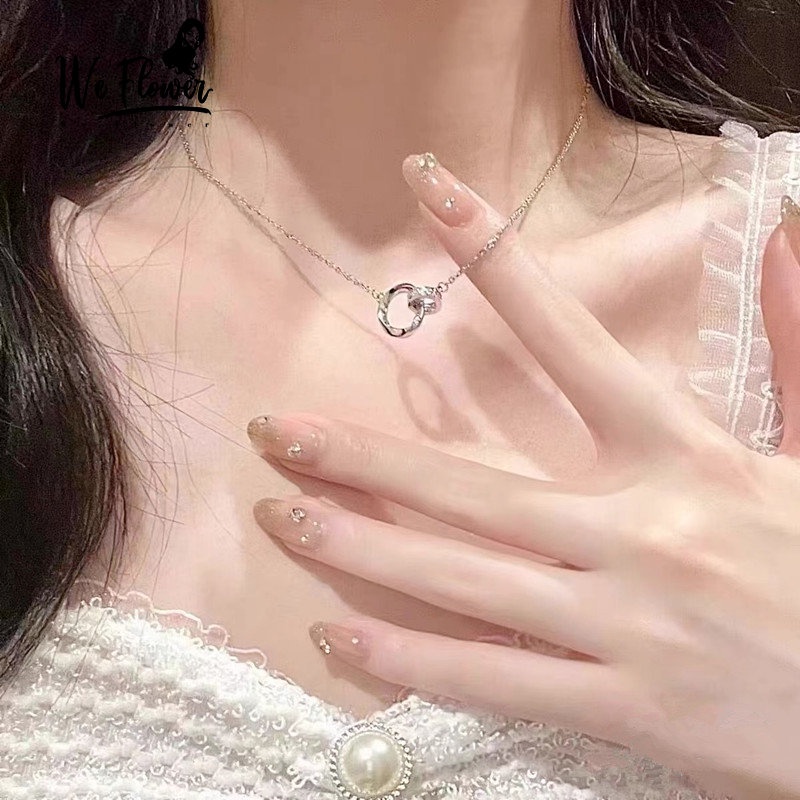 We Flower Elegan Sambung Mobius Cincin Pasangan Kalung Untuk Wanita Pria Chic Jatuh Cinta Cincin Pesona Perak Kaitan Rantai Kalung Pecinta Perhiasan Hadiah