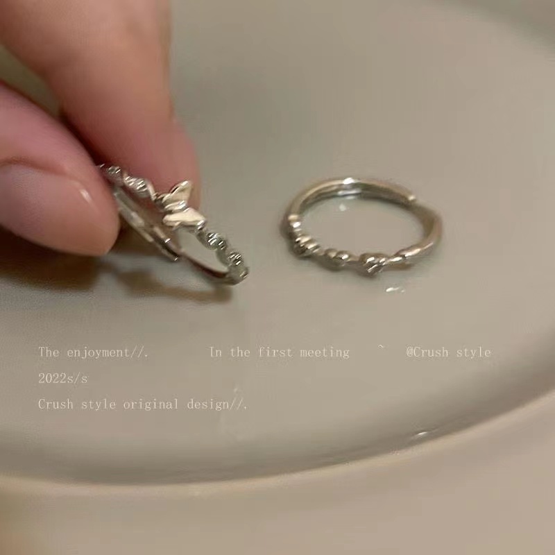 IFYOU Fashion Tembaga Zirkon Cincin Set Jantung Kupu-Kupu Perak Jari Rings Perhiasan Y2K Aksesoris
