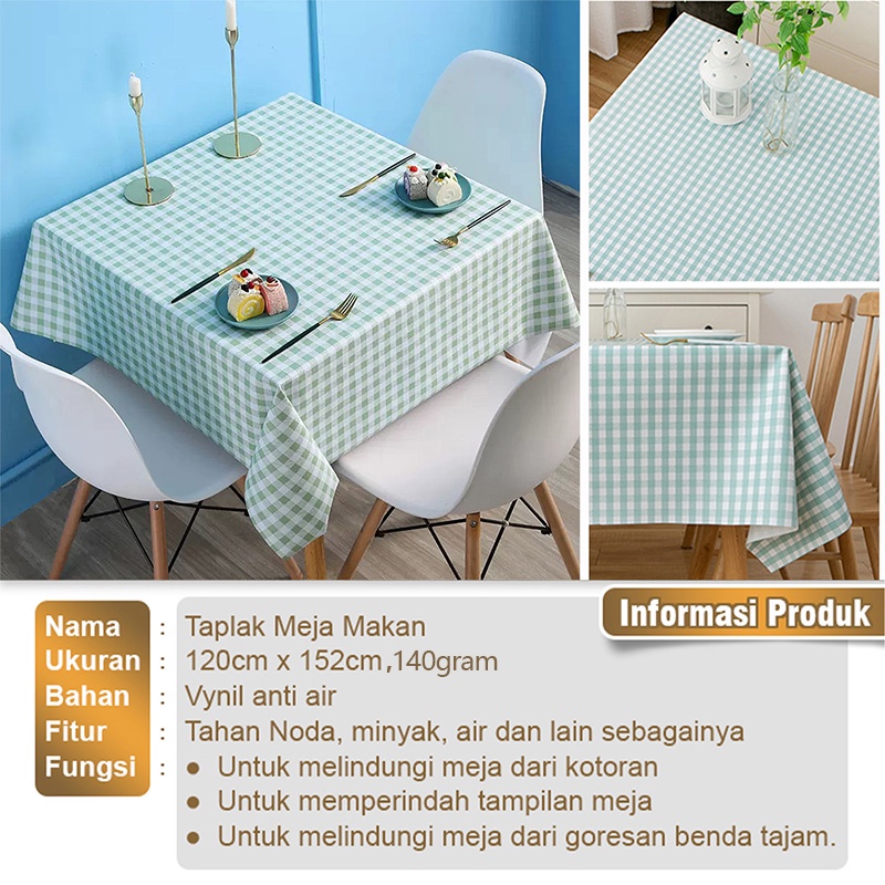 Taplak Meja Makan Persegi PEVA Vynil Tebal Premium Ukuran 152x120cm Motif Kotak-Kotak Perlengkapan Rumah Tangga Import - D10-3D - Lucky Star