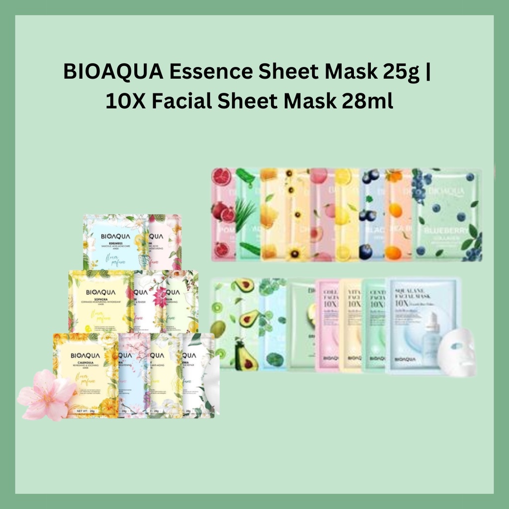 BIOAQUA Cosmetics Sheet Mask Plant | Flowers | Facial Mask Brightening Glowing Moisturizing Skin Care | Hydrating Essence Face Mask Brightening Anti Acne Jerawat | Masker Wajah Muka Pelembab Kulit BPOM