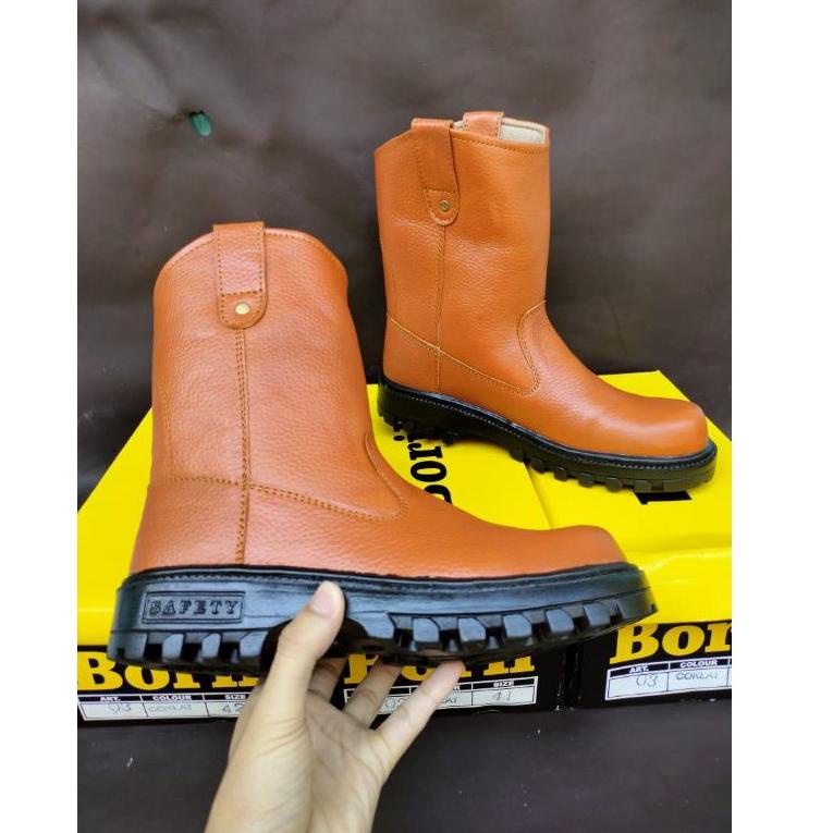 SALE sepatu lodong kulit asli, sepatu safety kulit original, sepatu safety proyek kulit asli ujung b