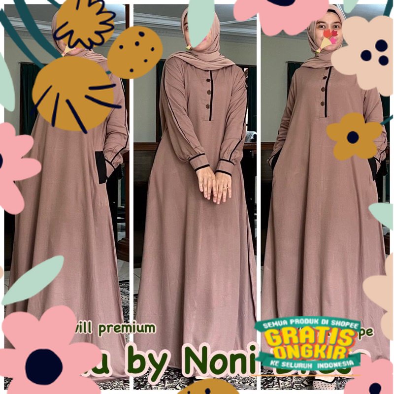 Daster Arab Noni Dress ALMA Maxi Dress Mewah Gamis Twill PREMIUM / brown khaki
