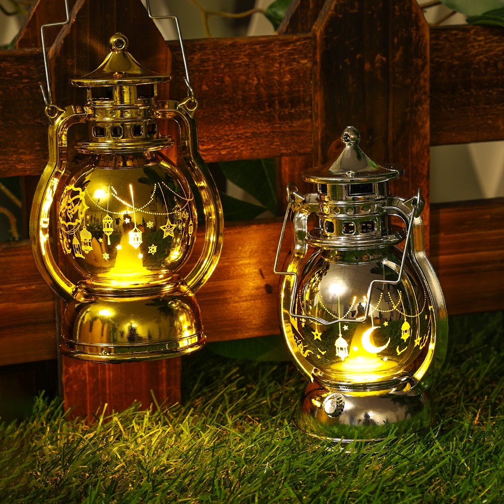 Portable Dekorasi Pencahayaan Eid Mubarak LED Lampu Malam Retro Genggam Kecil Kuda Cahaya Lilin Elektronik Lentera Angin Untuk Festival Pesta Pub