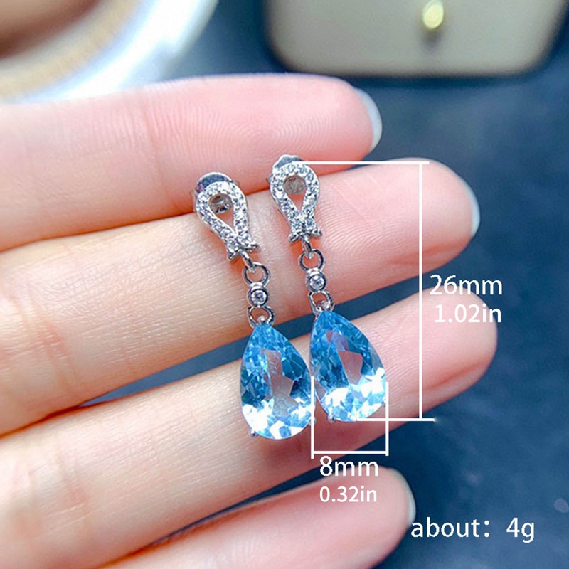 Temperamen Sky Blue Pear Cubic Zirconia Drop Earrings Metal Warna Perak Halus Anting Pertunangan Untuk Wanita Pesta Perhiasan Trendi