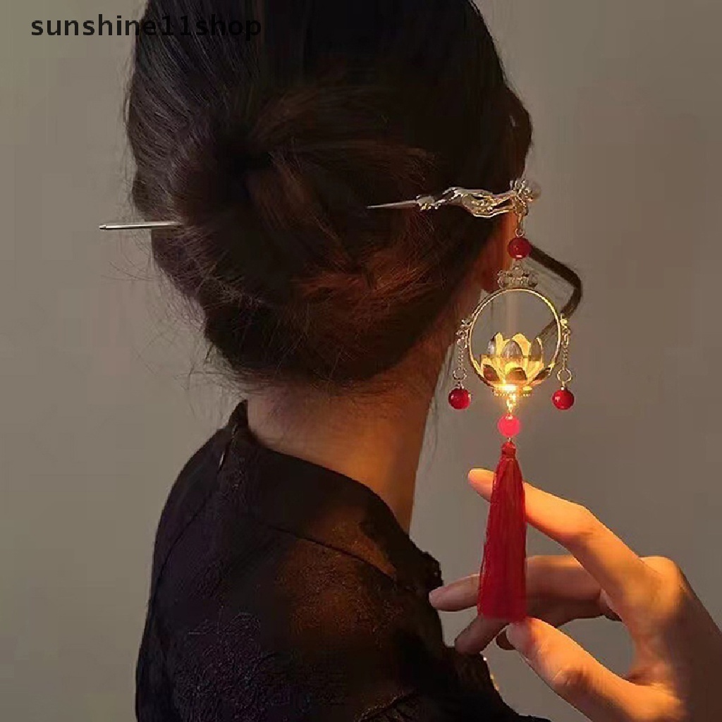 Sho Gaya Kuno Cina Baru Langkah Goyang Rumbai Bercahaya Lotus Lentera Jepit Rambut Lotus Hairpin Cheongsam Aksesoris N
