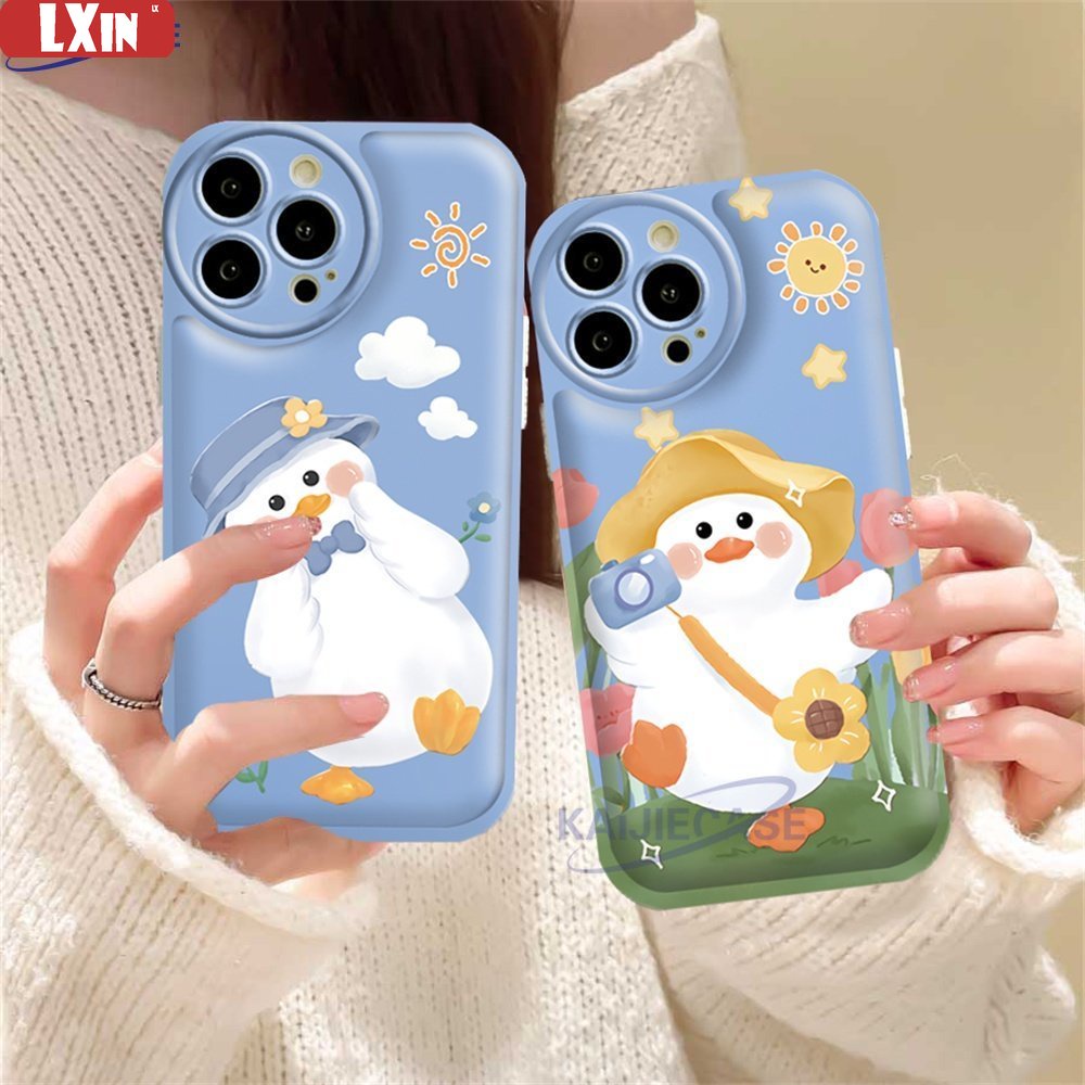 Soft Casing Untuk OPPO A57 A77S A77 A16 A16K A17 A17K A5S A12 A3S A12E A92 A52 F1S A53 A33 A31 A9 A5 A15 A15S A54 F9 C1 Bebek Kuning Dengan Tulip Air cushion TPU Phone Case Cover