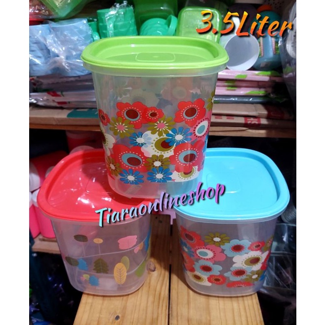 Toples geen leaf 3.5liter foodgrade SNI/Toples motif/toples kue/toples kedap udara