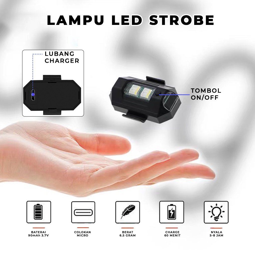 Lampu Kedip Motor Led Strobo 7 Warna Lampu Custom Mini Mobil Strobe Light USB Charger Lampu Sorot Sepeda |GROSIRXPRESS