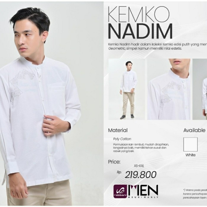 TERLARIS RABBANI KEMKO NADIM KOKO BAJU MUSLIM PRIA LENGAN PANJANG PUTIH XS-XXL BERKUALITAS TRENDY TE
