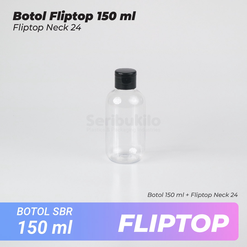 Botol Fliptop SBR 150 ml/Botol PET SBR 150ml Clear - Fliptop Clear/Putih/Hitam