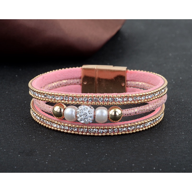 Individualized Trend Fashion Serbaguna Multi-layer Korea Beludru Kulit Berlapis Emas Mutiara Hias Berlian Magnetik Gesper Gelang Bracelet